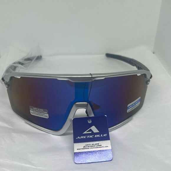 Arctic Blue Sports Sunglasses UV400 Protection Wrap Shield Frame - Picture 3 of 3
